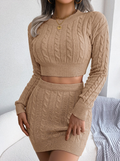 Sexy Cable Knit Two-Piece Set - Crop Top & Bodycon Skirt