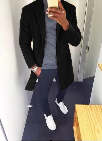 British Men's Trench Coat - Wool Style Overcoat Outerwear