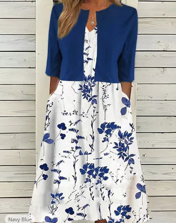 Elegant V-Neck Long Dress - Women's Two-Piece Set 2024