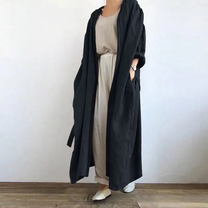 Women's Casual Long Sleeve Trench Coat - Cotton Linen Blend