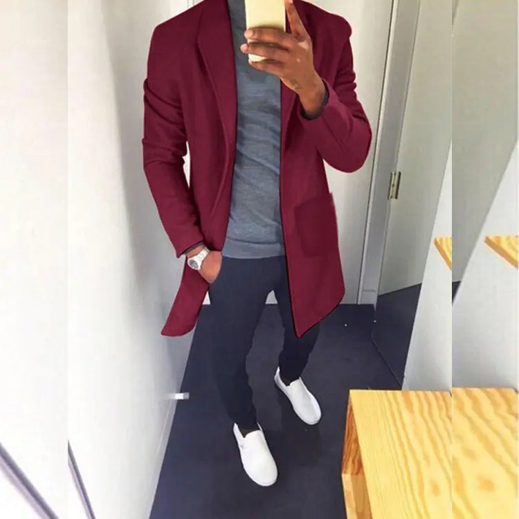 British Men's Trench Coat - Wool Style Overcoat Outerwear