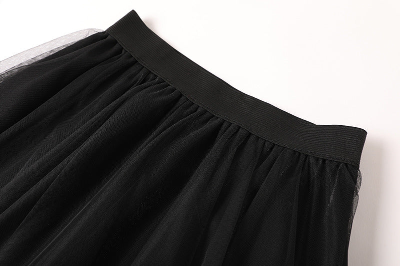 Women's V-Neck Lace Sweater & Mesh Dress Two-Piece Set