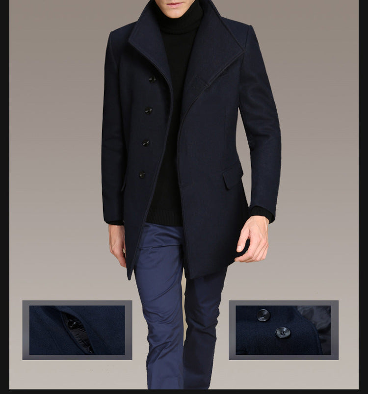 Men's Mid-Length Wool Blend Overcoat - Classic Trench Coat