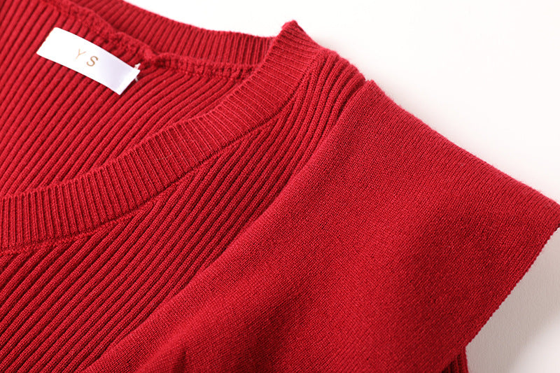 Women's V-Neck Lace Sweater & Mesh Dress Two-Piece Set