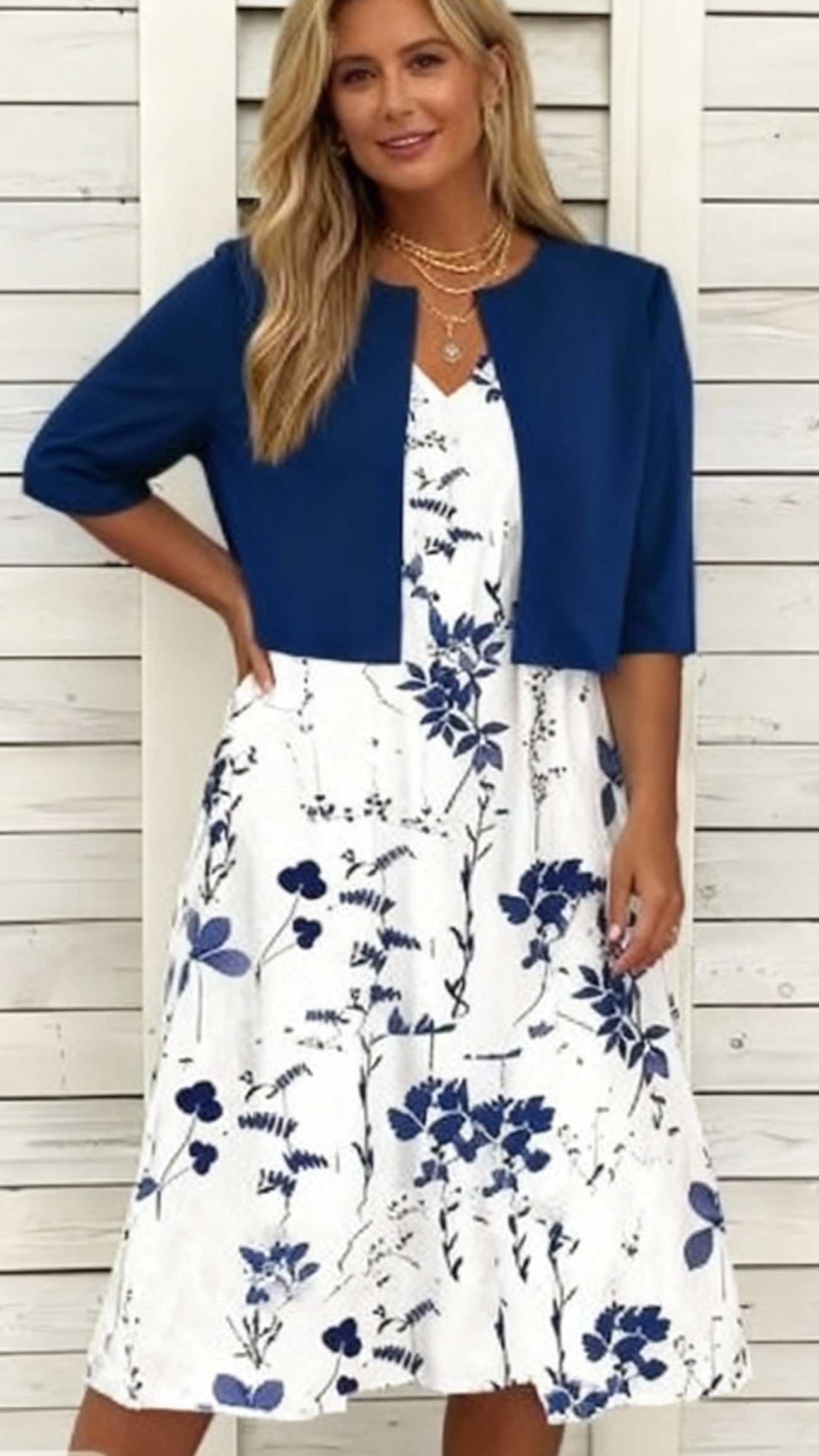 Elegant V-Neck Long Dress - Women's Two-Piece Set 2024