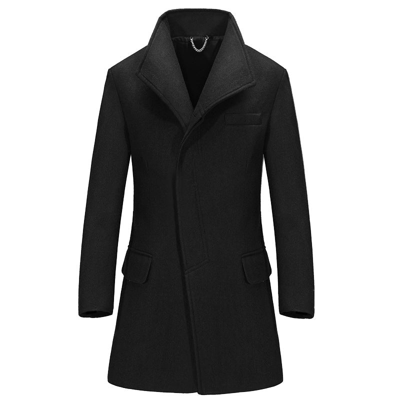 Men's Mid-Length Wool Blend Overcoat - Classic Trench Coat