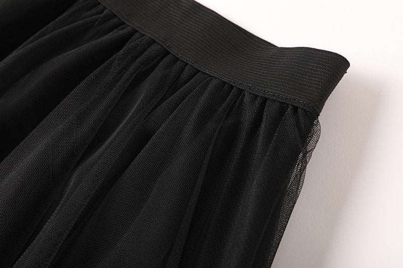 Women's V-Neck Lace Sweater & Mesh Dress Two-Piece Set