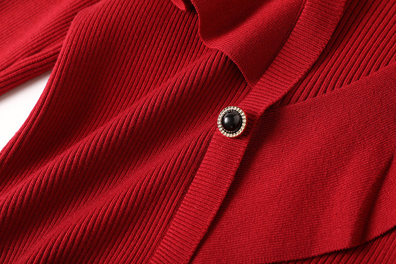 Women's V-Neck Lace Sweater & Mesh Dress Two-Piece Set