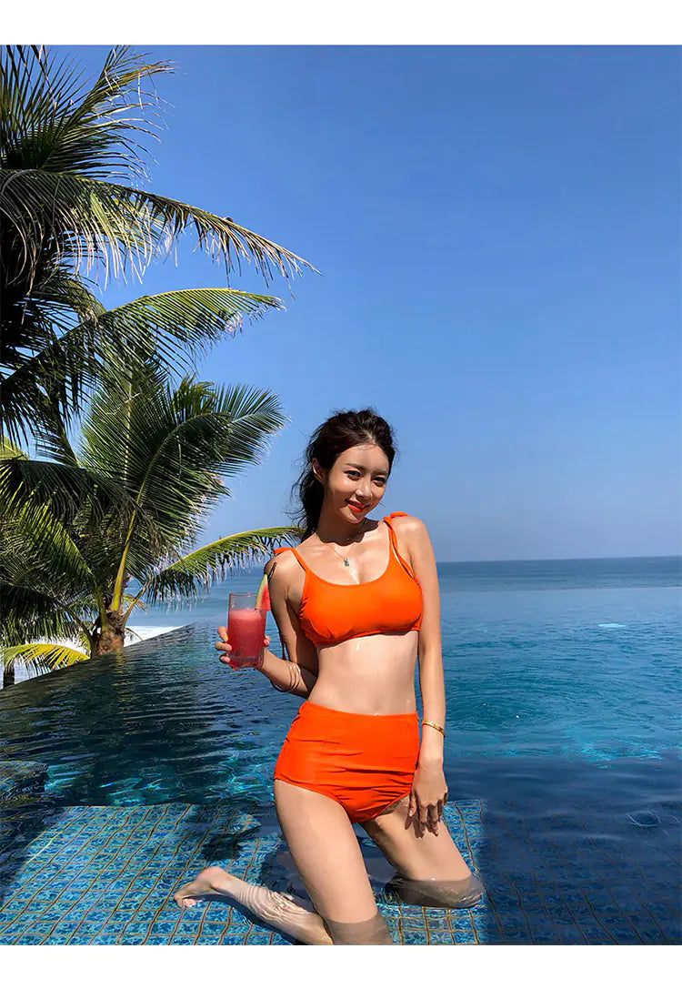 Korean Style Two-Piece Bikini with Cutout Design - Women's Swimwear