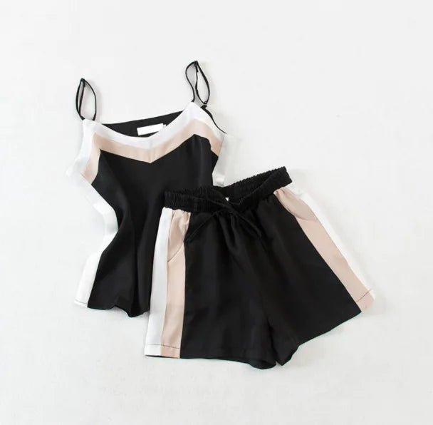 Fashion V-Neck Suspender Top & Wide-Leg Shorts Two-Piece Set
