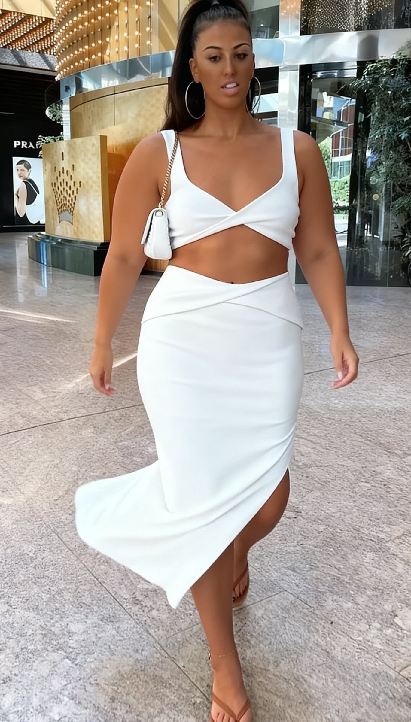 Summer Women's Crop Top and High-Slit Skirt Set